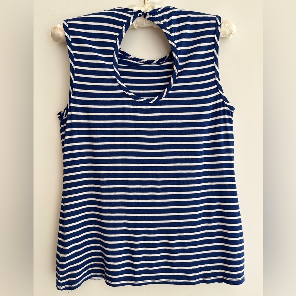 TRINA TURK Striped Tank Top Keyhole Neck Detail Back Front Ruffle Nautical Chic - Picture 6 of 12